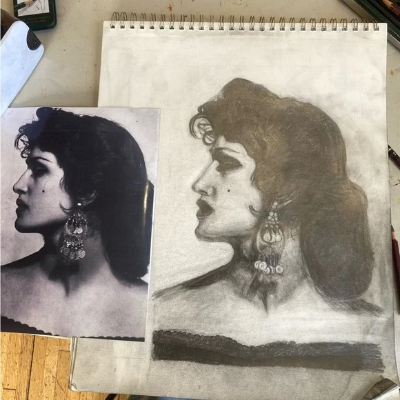 Original Graphite Portrait Spanish Woman